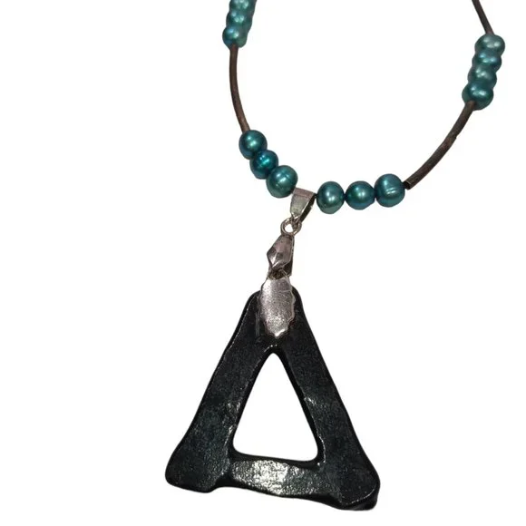 Blue Pearl Handblown Glass Pendant Handmade Necklace - Picture 7 of 7